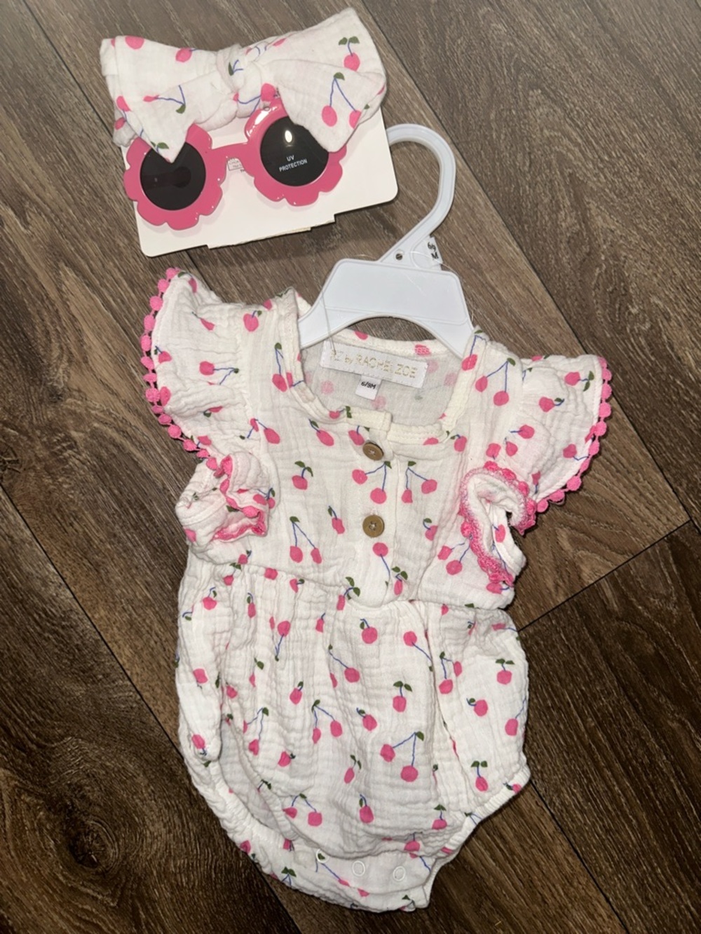 Pink and White Cherry Romper Set